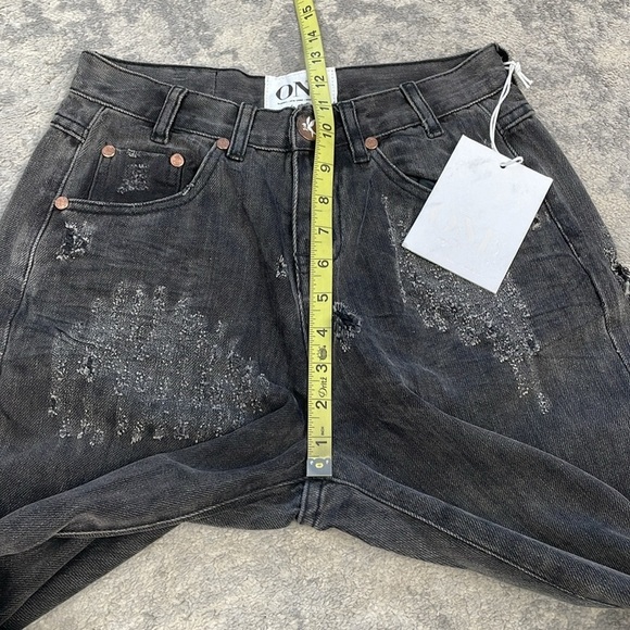 NWT One Teaspoon Tough Guys Jeans Basalt Black Distressed Wide Leg Sz 26 - Picture 8 of 10